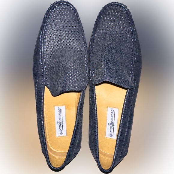 Quentin Ashford London Navy Suede Slip On Penny Loafer